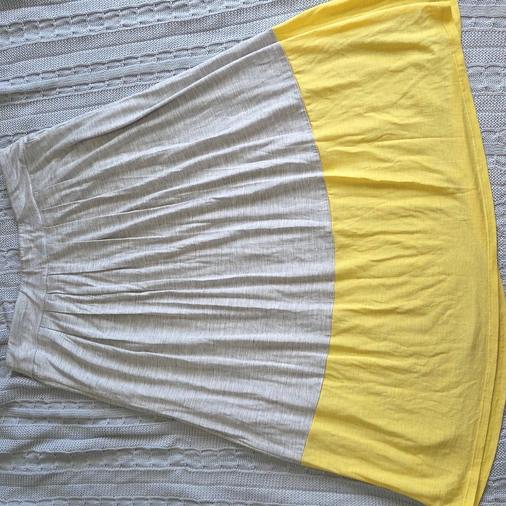 Eileen Fisher Silk Midi Skirt Yellow & Gray Color Block Petite Small